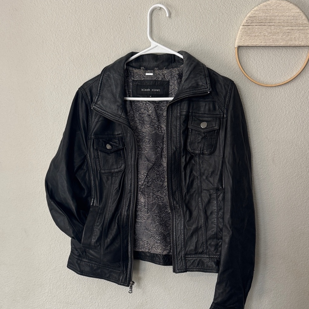 Black Rivet Women's Classic Black Leather Jacket